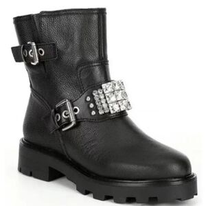 Size 8.5 New Women's Karl Lagerfeld Martina Embellished Lug Bootie In Black